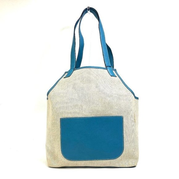 HERMES Shoulder Bag Jardine PM Tote Bag ToileH / Taurillon Clemence blue/natural - Picture 1 of 13